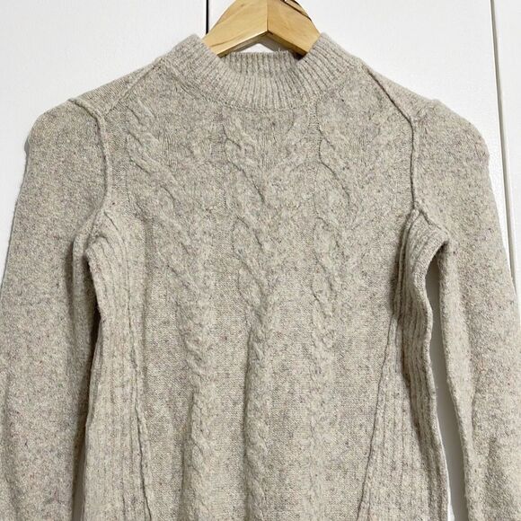 Free People Mock Neck Cable Knit Beige Wool Blend Sweater Size XS - Picture 2 of 7
